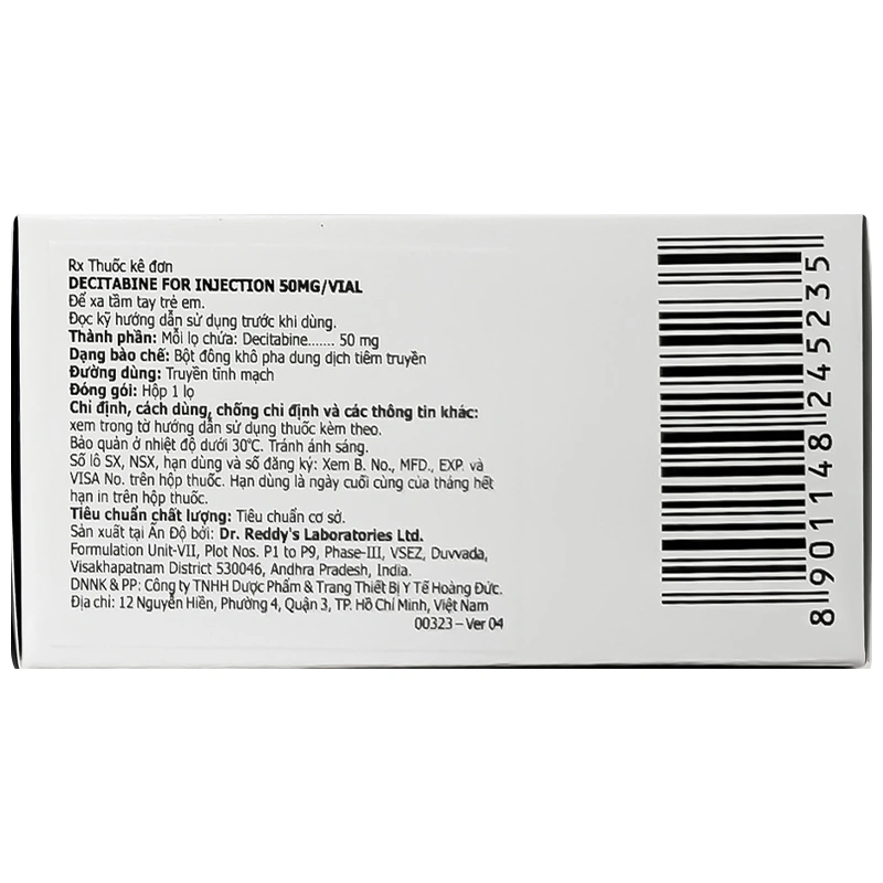 Bột pha tiêm Decitabine Dr.Reddy's 50mg trị bệnh bạch cầu dòng tủy cấp hộp 1 lọ 50mg - 2